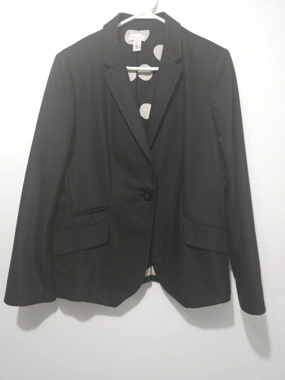 Chico's Women's Black Blazer /Jacket Polka Dot Lining Size 1 Nice!